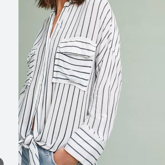 Faithfull the Brand Brigitte Knot Top - Navy and White Striped Button Down Shirt - Picture 6 of 6